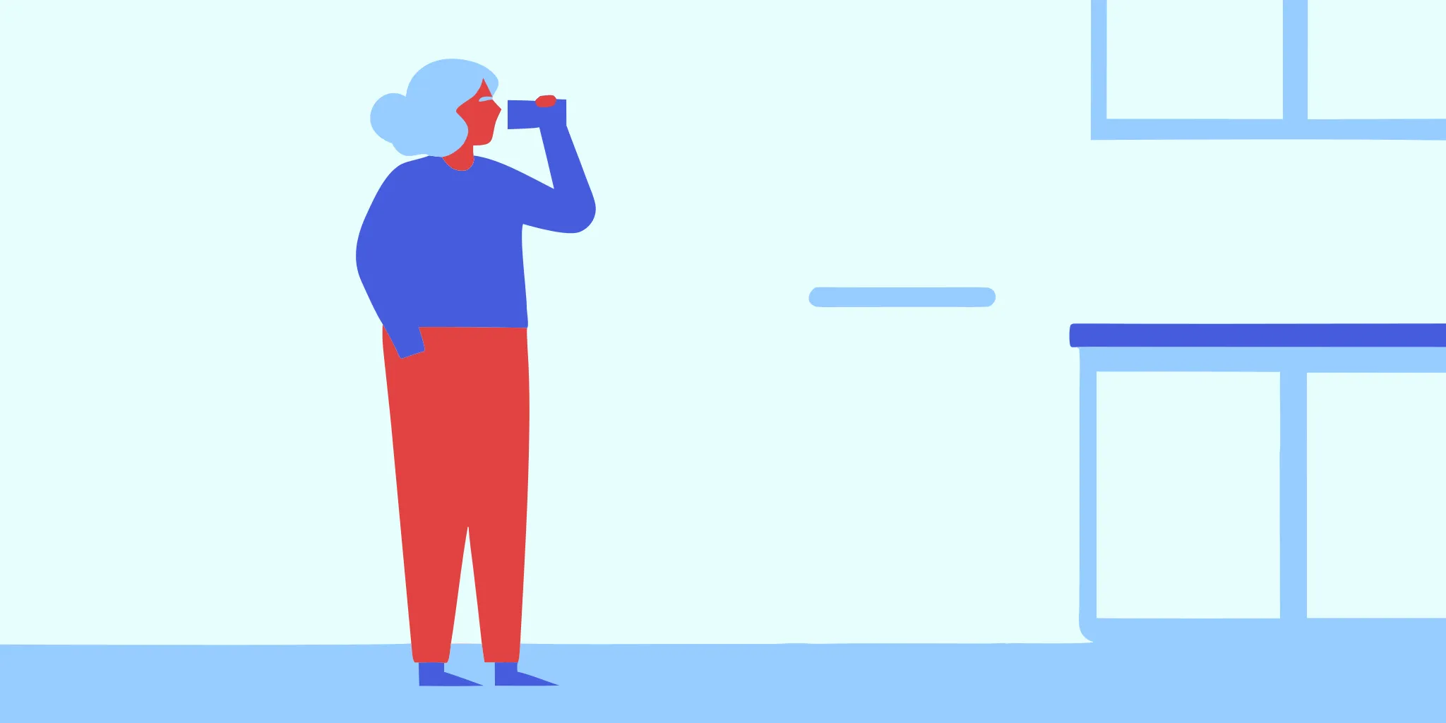 Senior woman drinking water in a bright kitchen, staying hydrated for bladder health