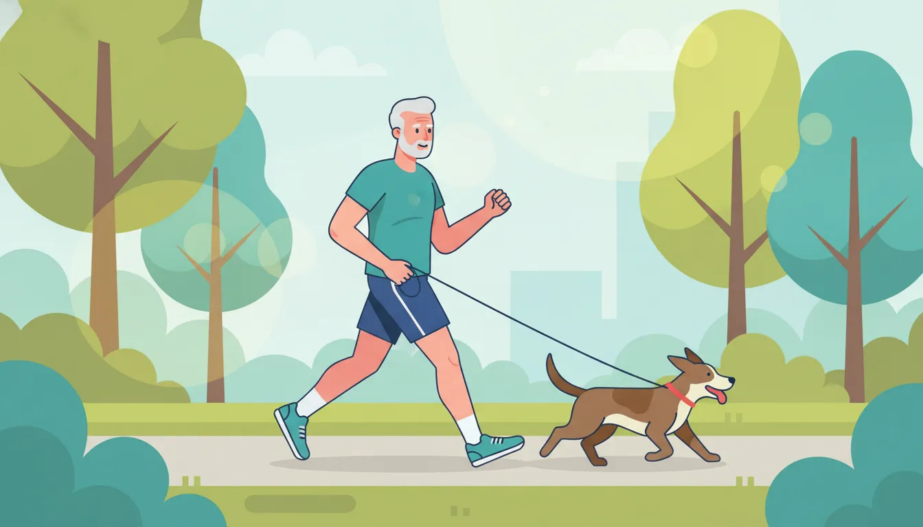 Senior man walking briskly through a sunlit park to support brain health