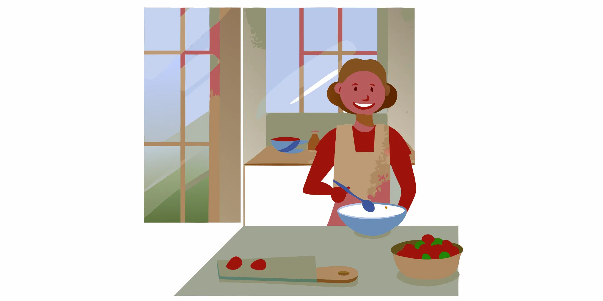 Older woman preparing yogurt and high-fiber foods for gut health