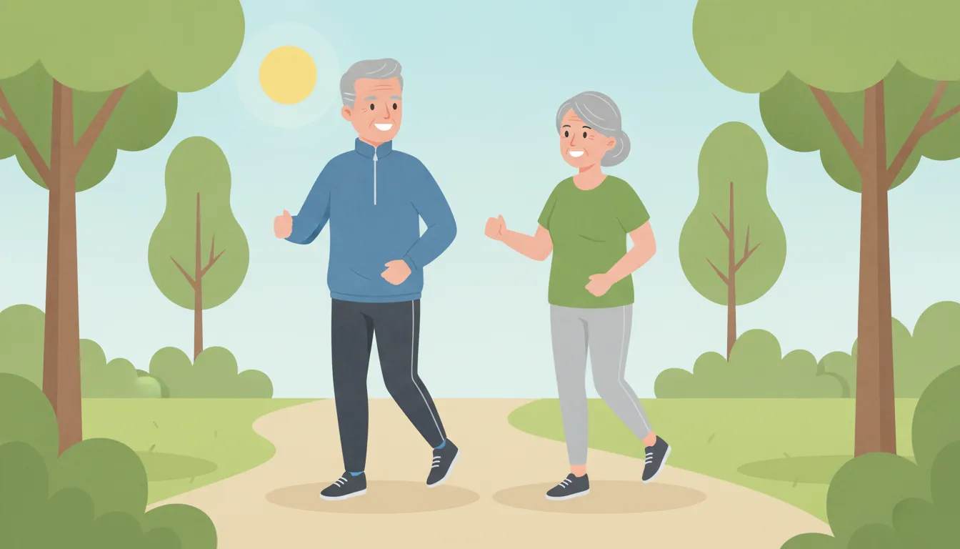 Older man walking outdoors with a partner as part of a healthy lifestyle