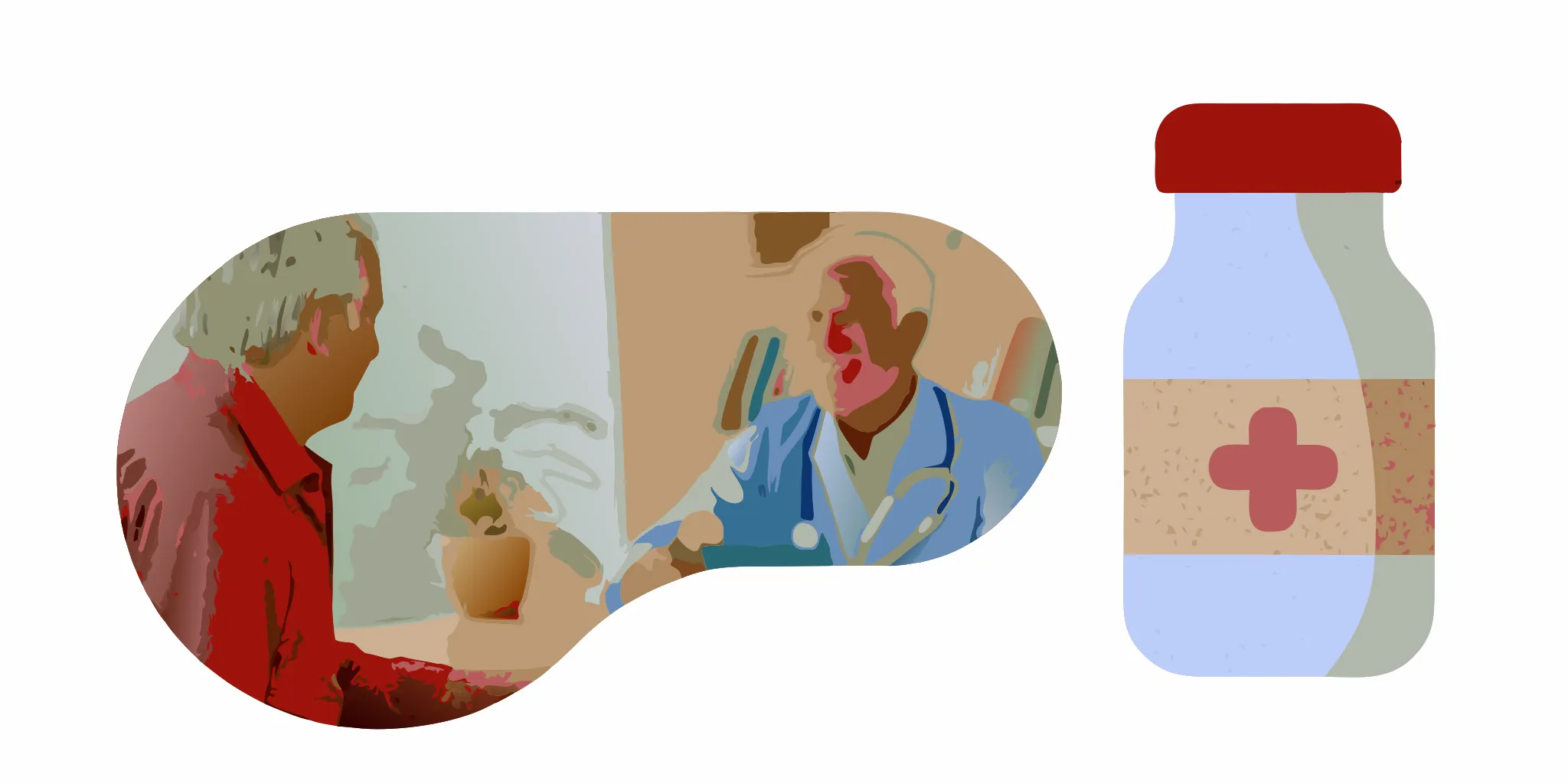 Older man discussing a prostate supplement label with his doctor