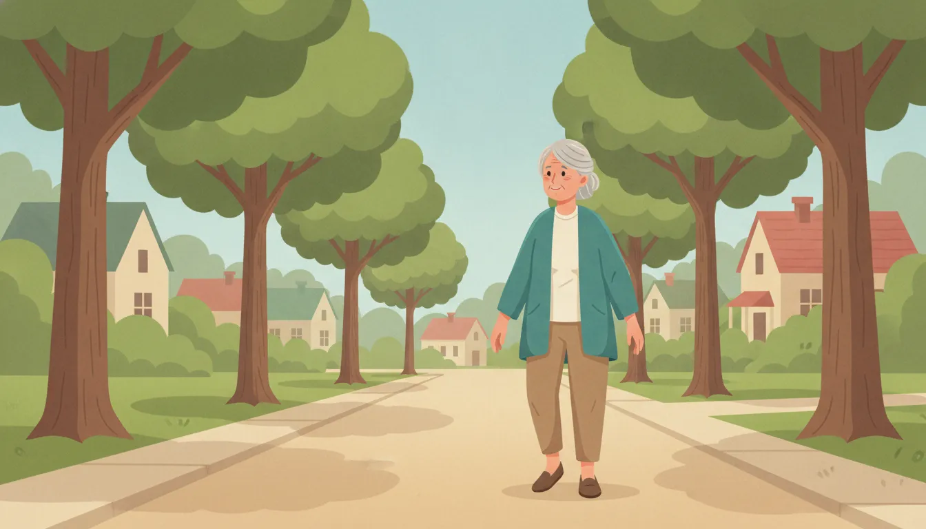 Older woman taking a gentle walk outdoors for digestive support
