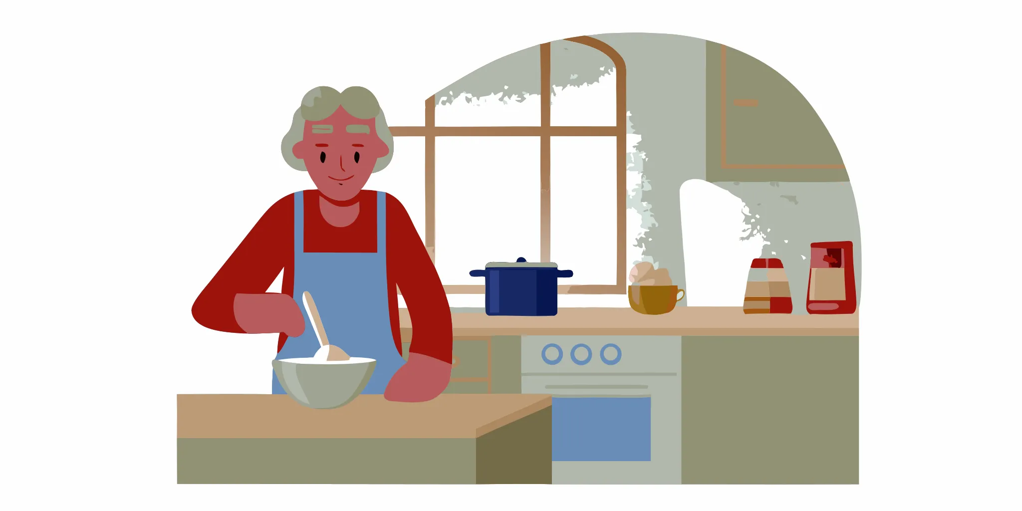 An older woman over 60 mixing a scoop of white MCT oil powder into her morning coffee