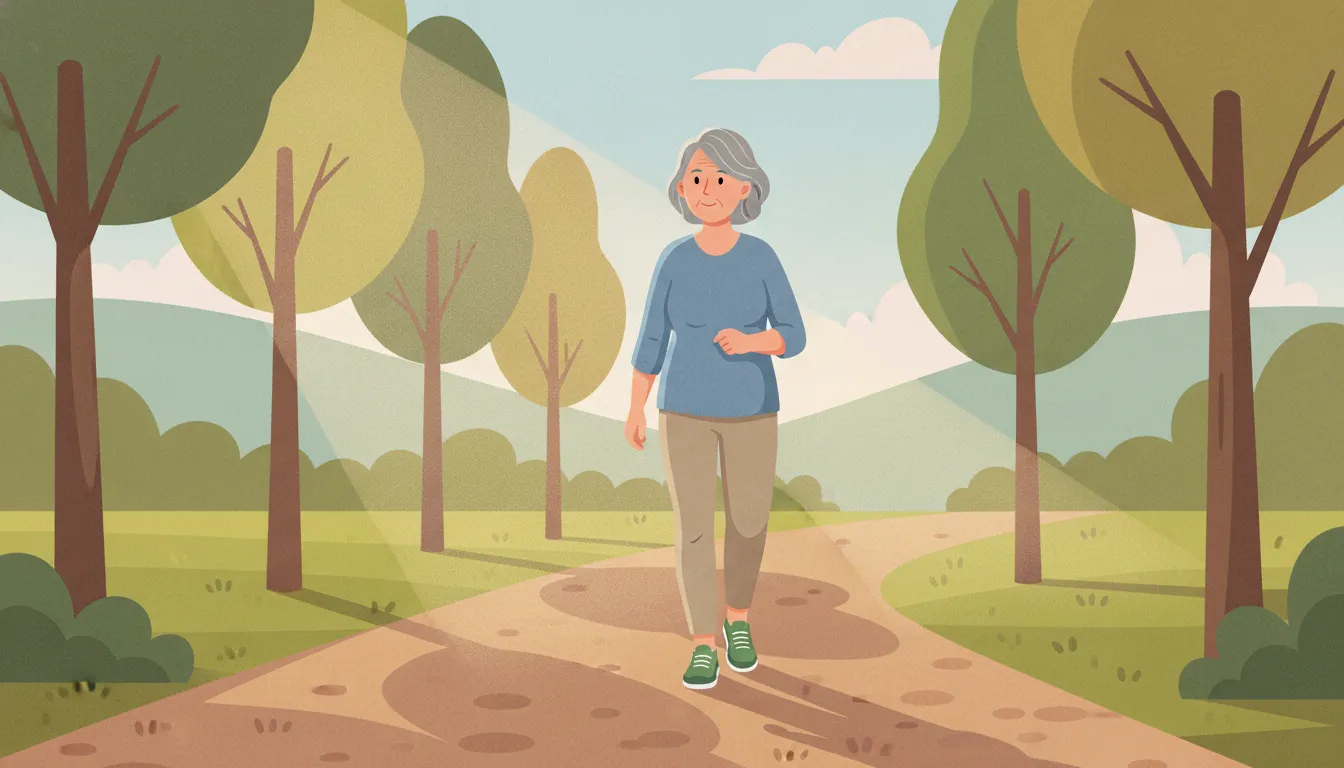 Mature woman walking outdoors during the menopausal transition