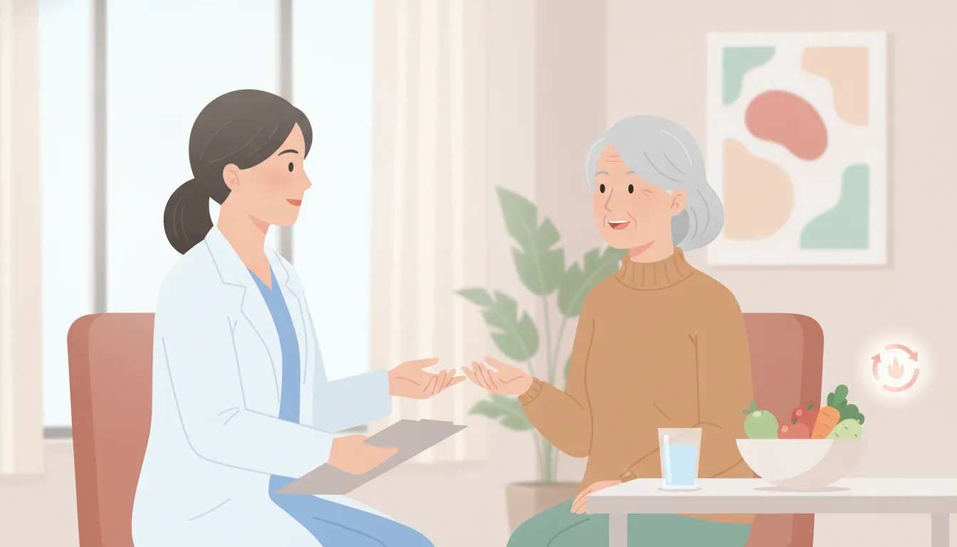 Older woman discussing nutrition and skin health with a physician