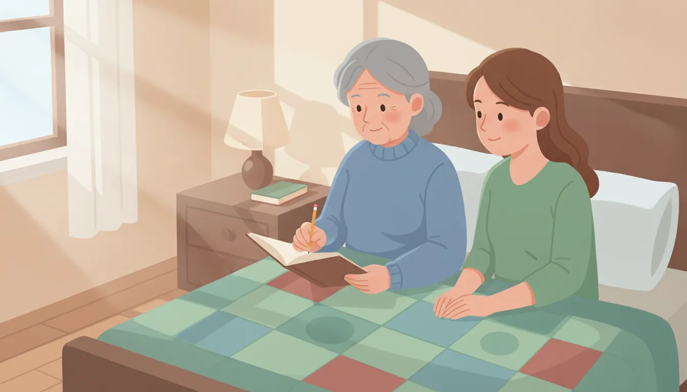 Older adult recording sleep observations with a caregiver