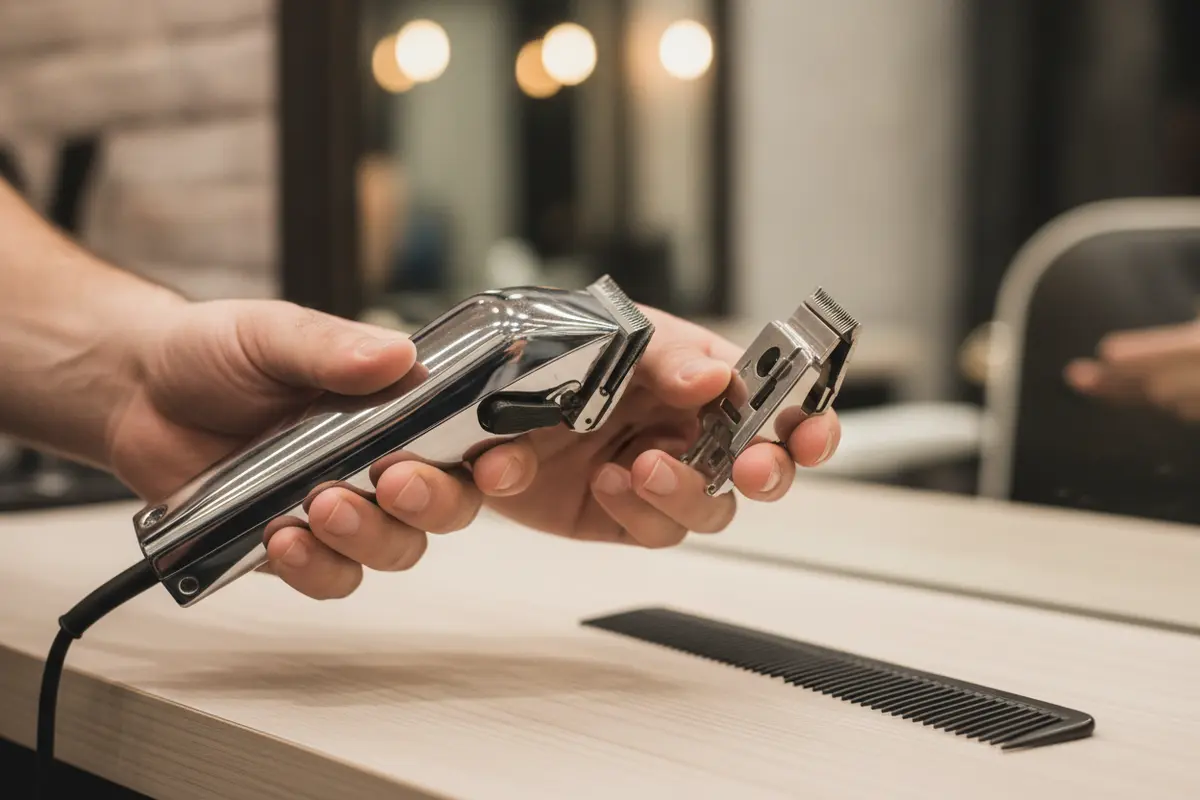 Professional clipper, detachable blade, and comb arranged for comparing tools for coarse hair