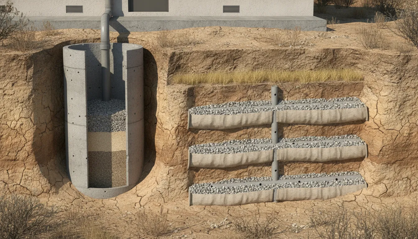 Seepage pit vs drain field layouts on a Southern California property