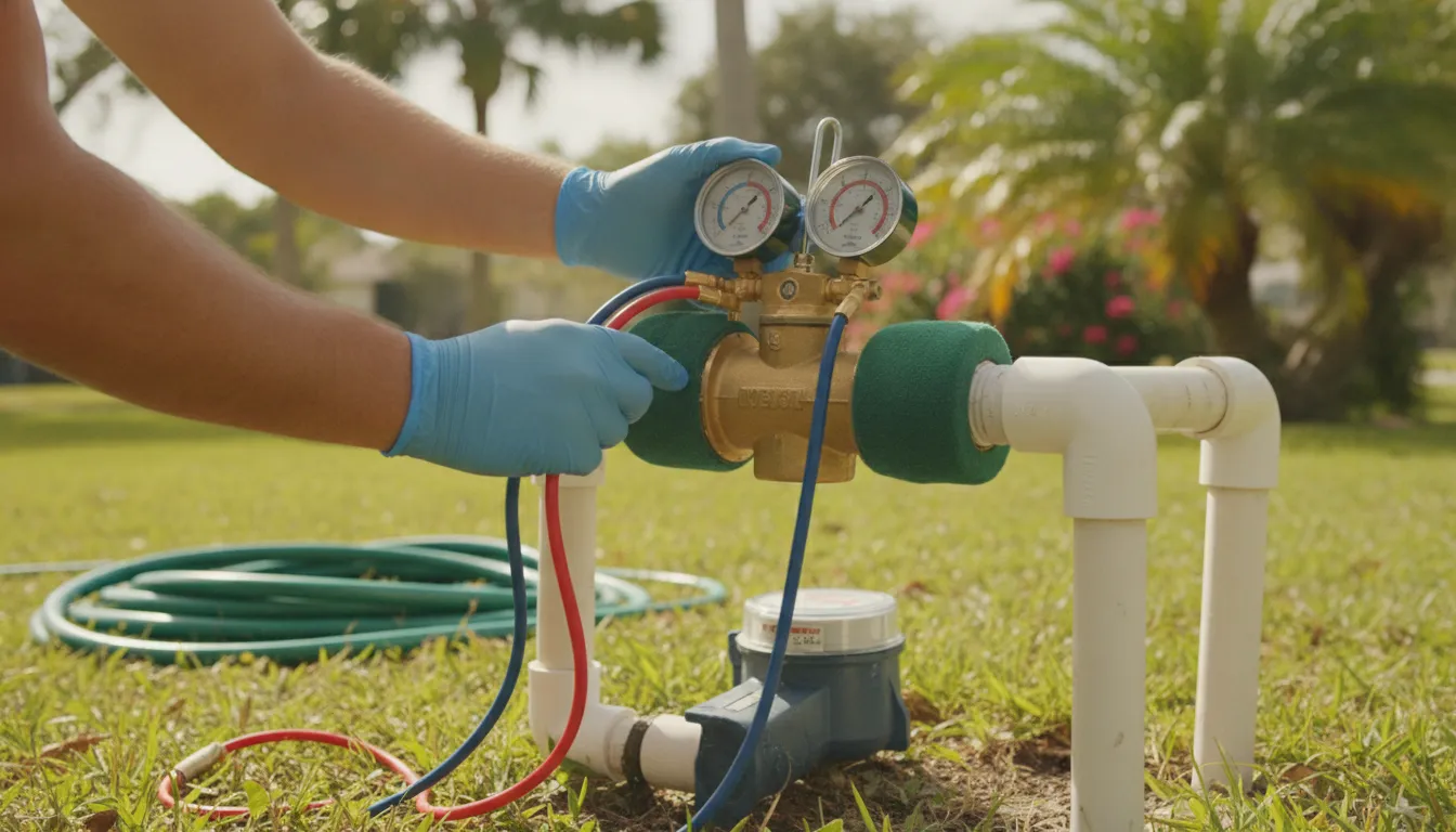 Backflow preventer assembly on a residential water line