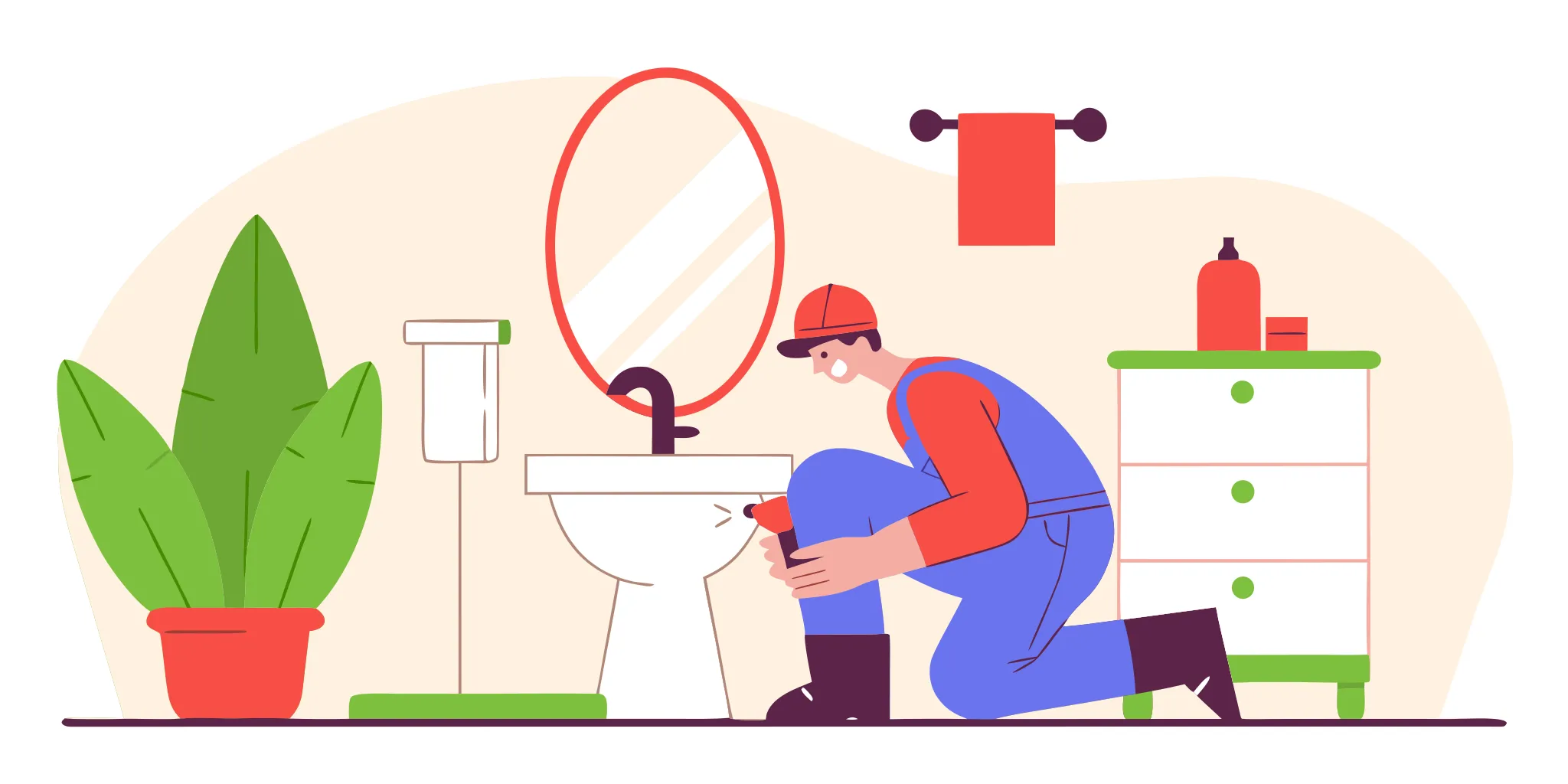 Plumber inspecting a toilet base for leaks in a Florida home