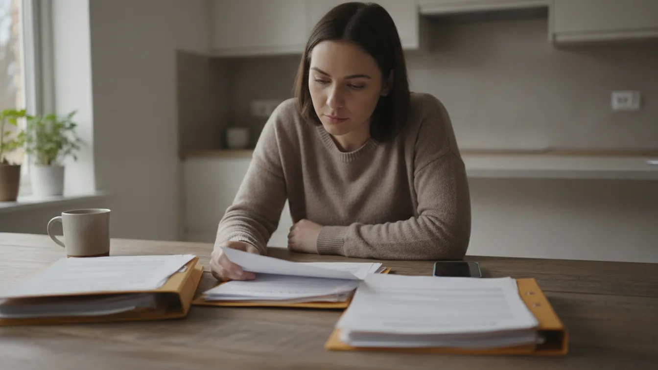Michigan driver reviewing an auto insurance claim denial letter and accident records