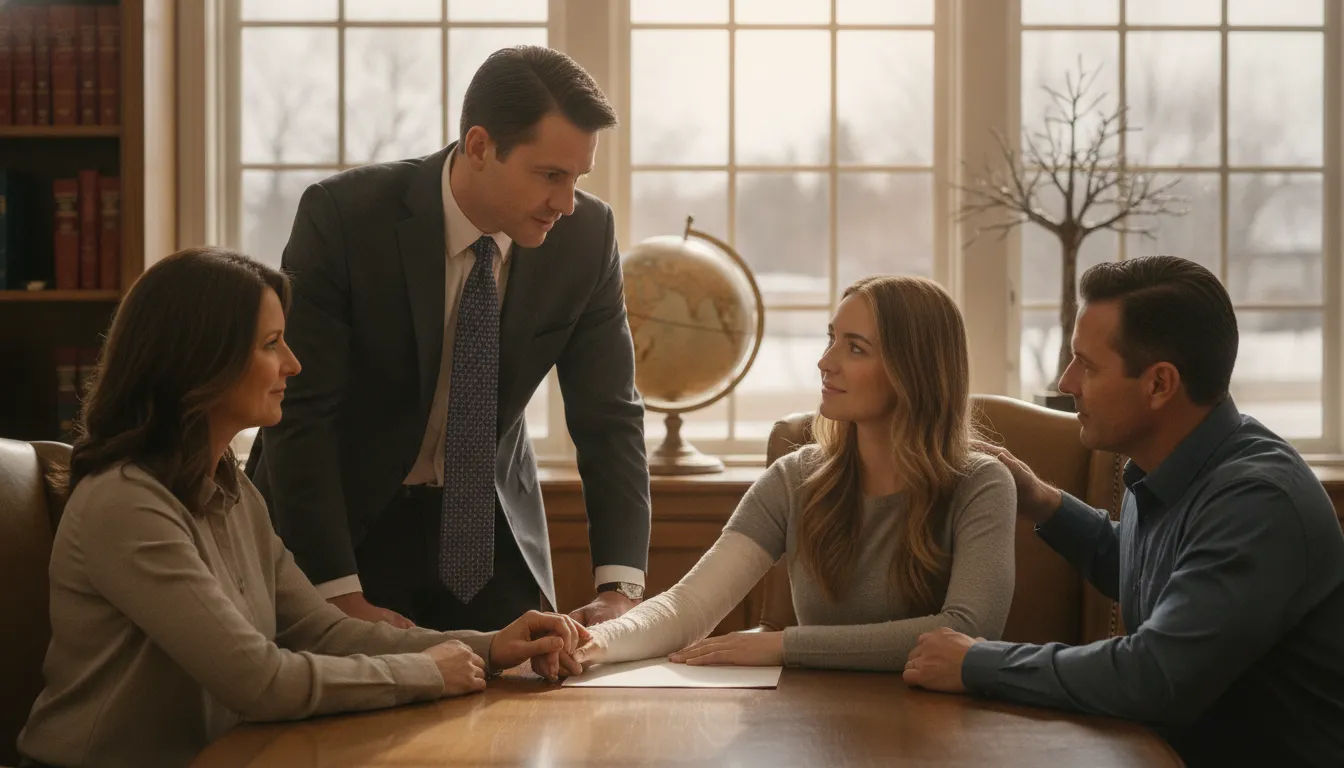 Attorney reviewing recovery and treatment options with a head-on collision survivor in a Michigan law office