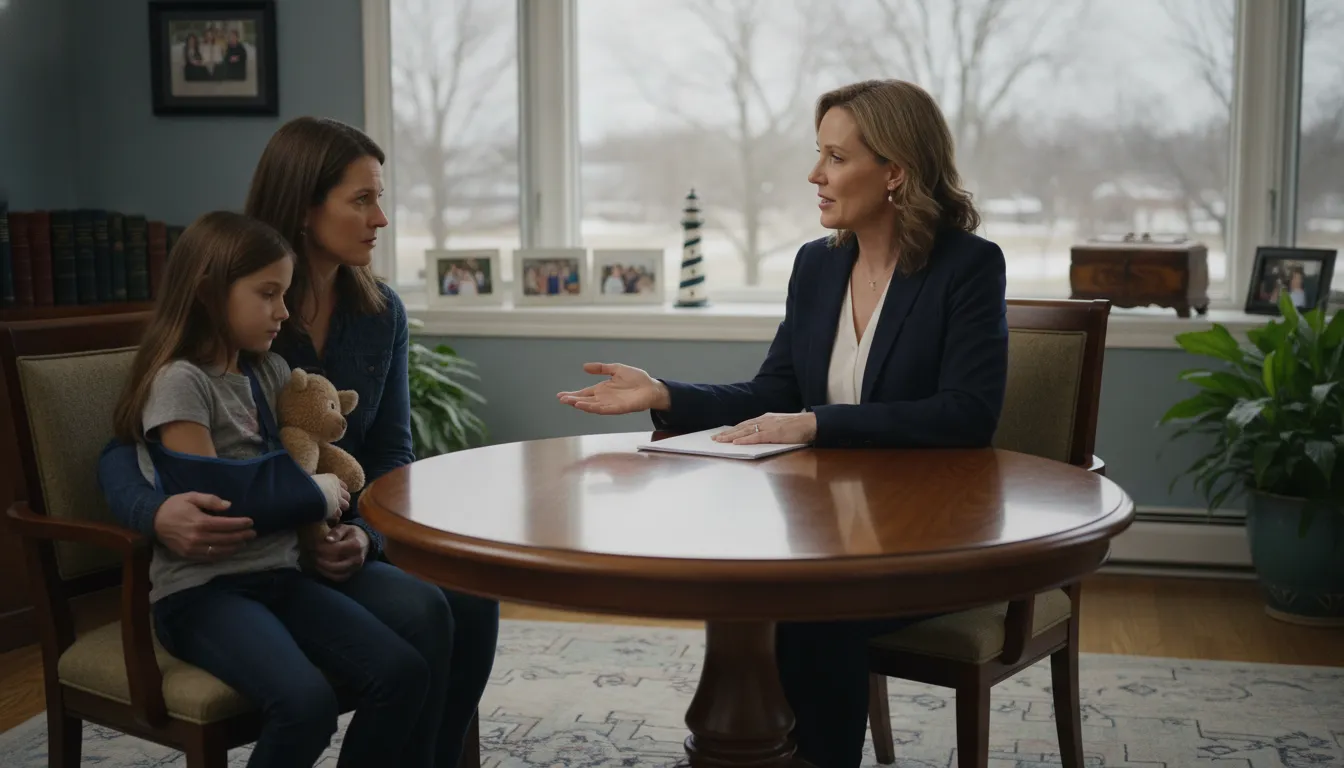 Attorney discussing a trampoline park injury investigation with a Michigan family