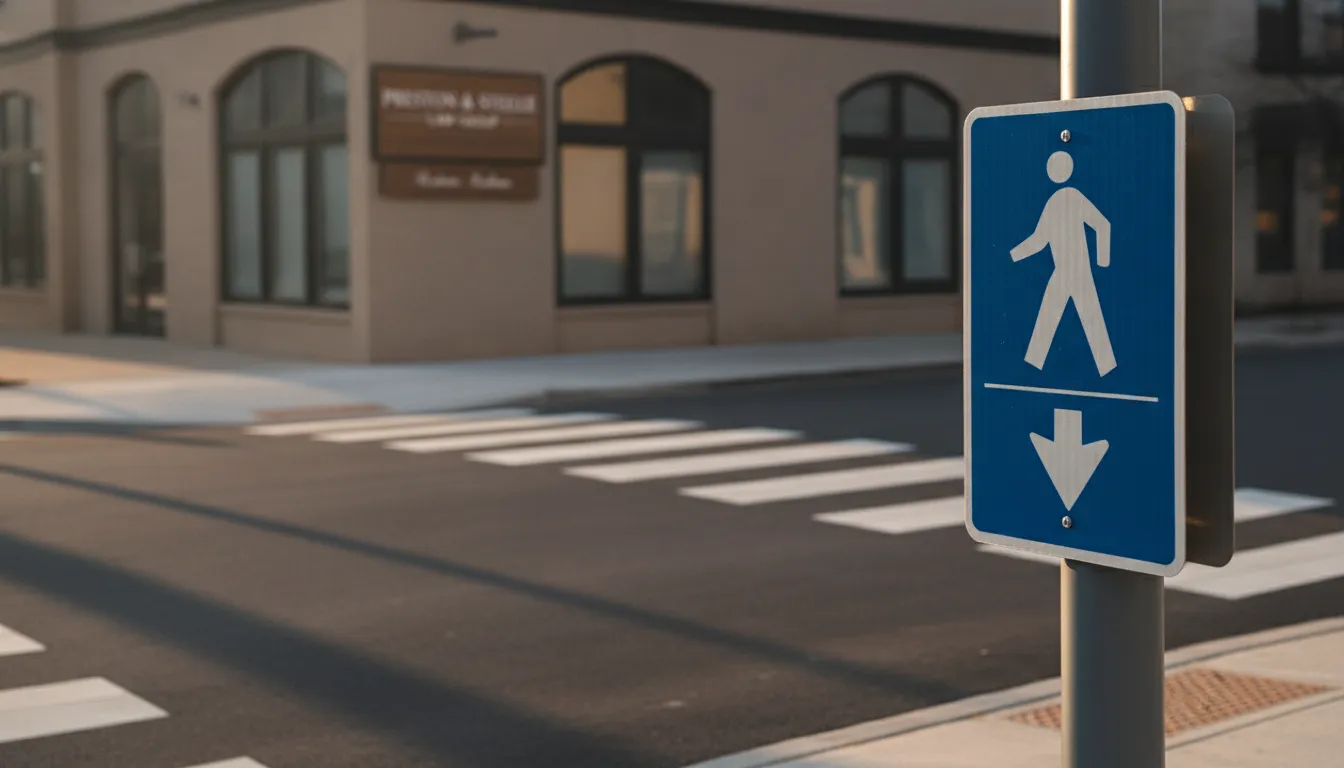 Pedestrian crossing sign in Rochester Michigan representing safety and legal protection for injured pedestrians