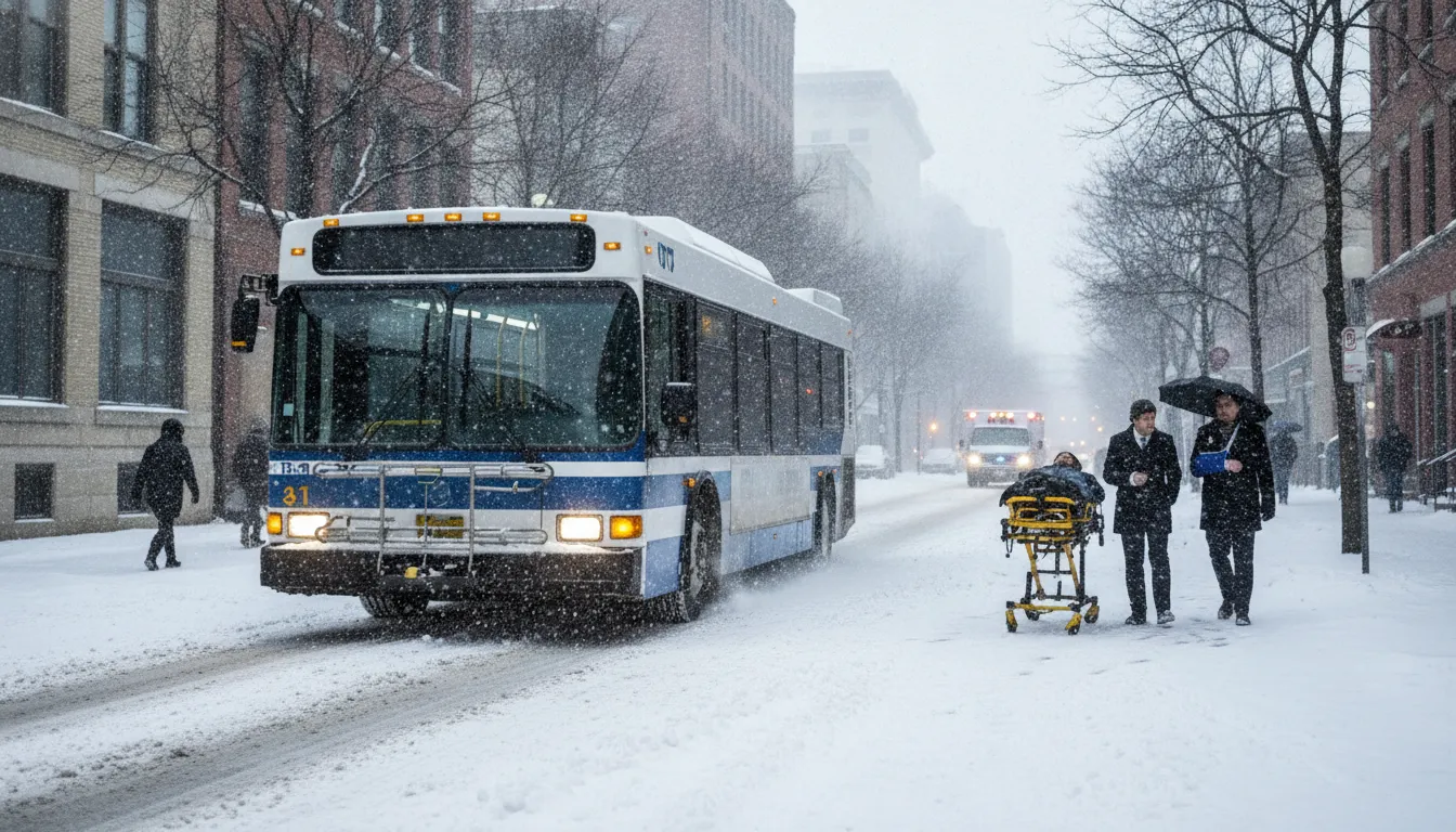 Michigan city bus on a winter urban street