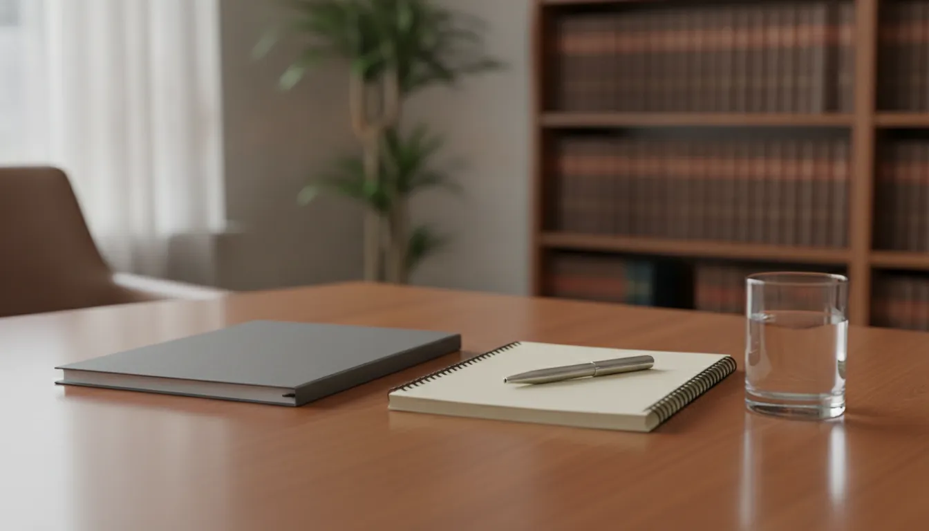 Notebook and folder prepared for a private sexual assault lawyer consultation in Michigan