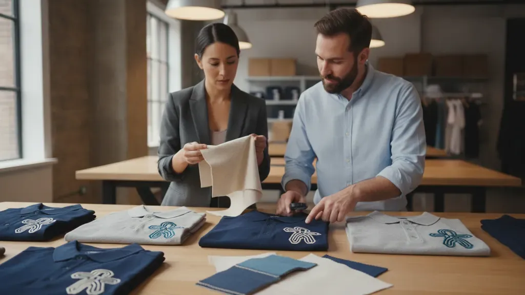 Embroidered polo details for a corporate apparel program