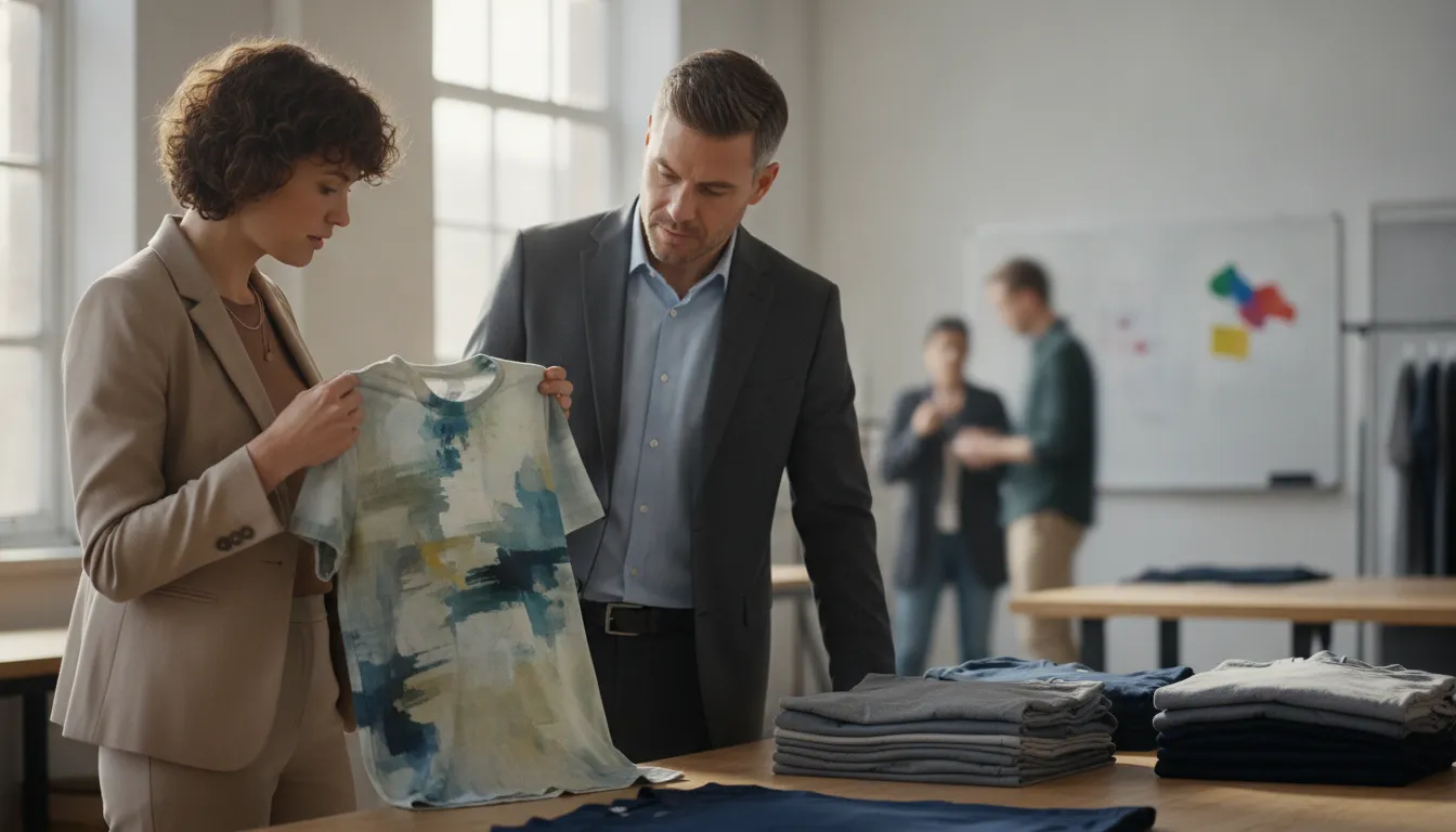 Corporate apparel quality review for a DTG print sample