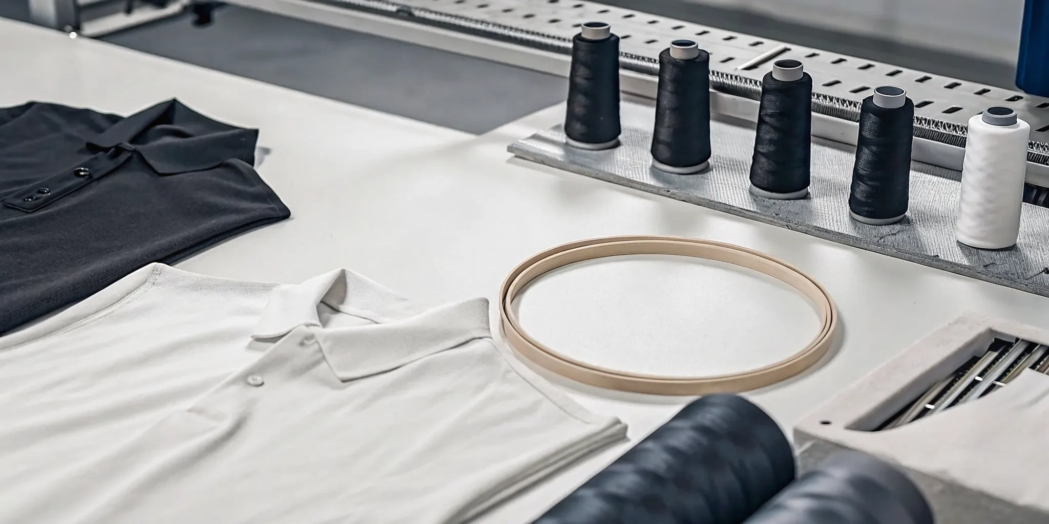 Embroidery thread and screen printing tools used for apparel decoration