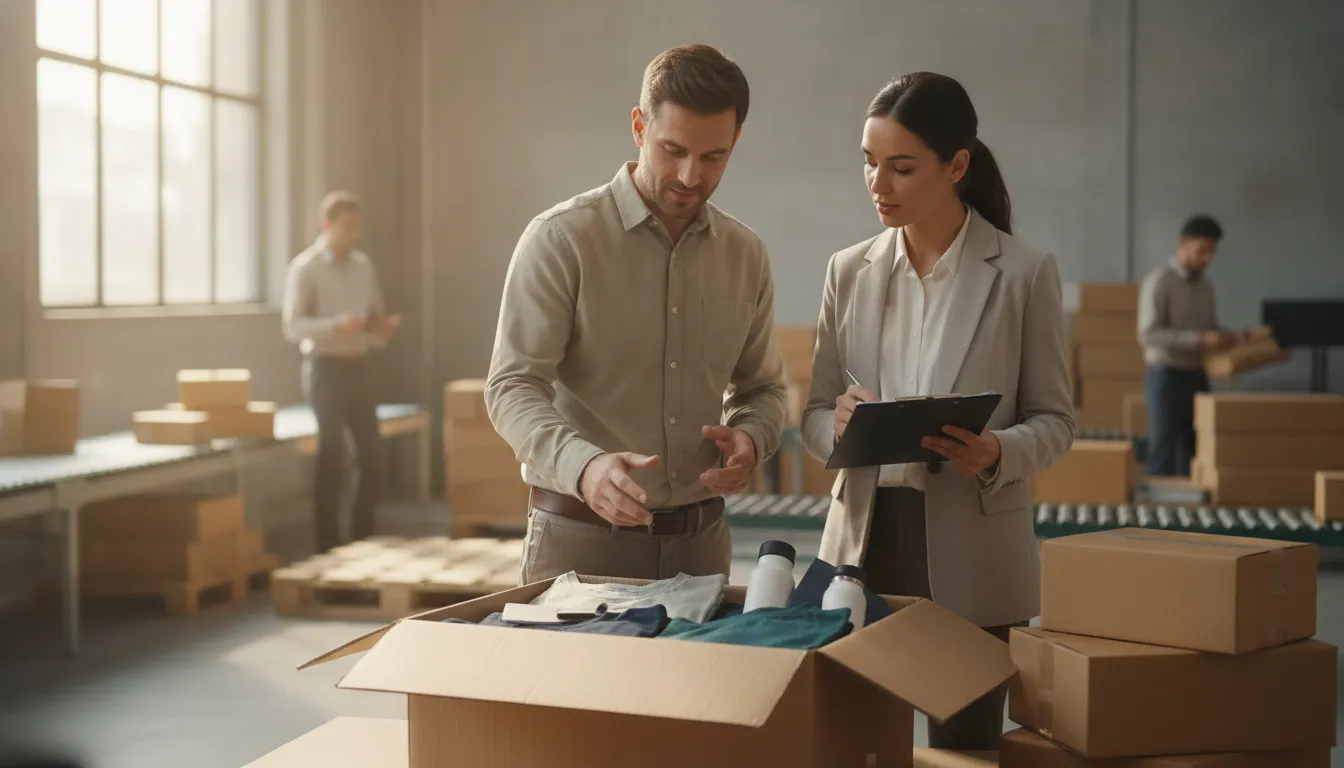 Operations team coordinating cross-border branded merchandise fulfillment