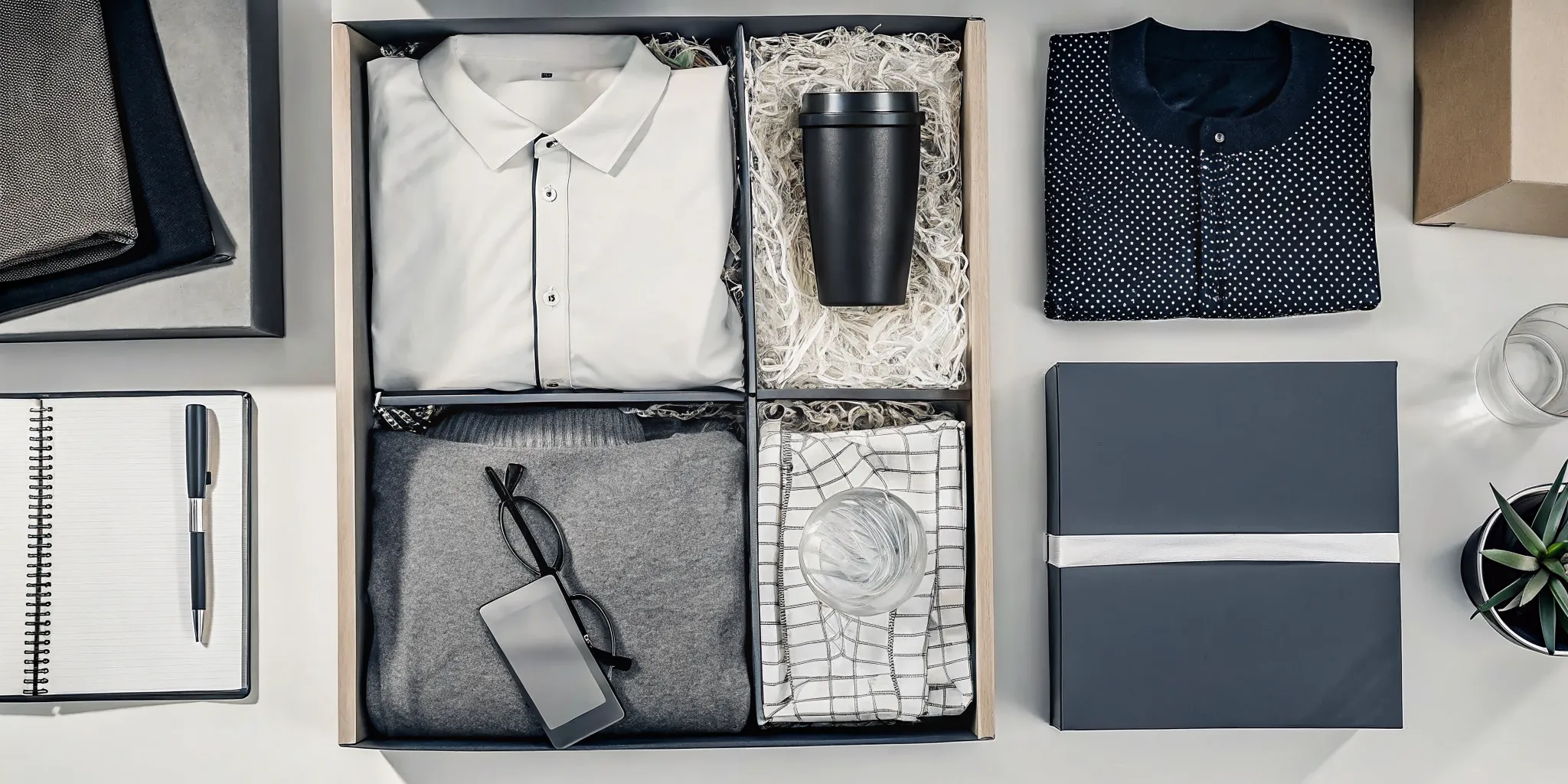 Curated branded welcome box with custom apparel and employee gifts
