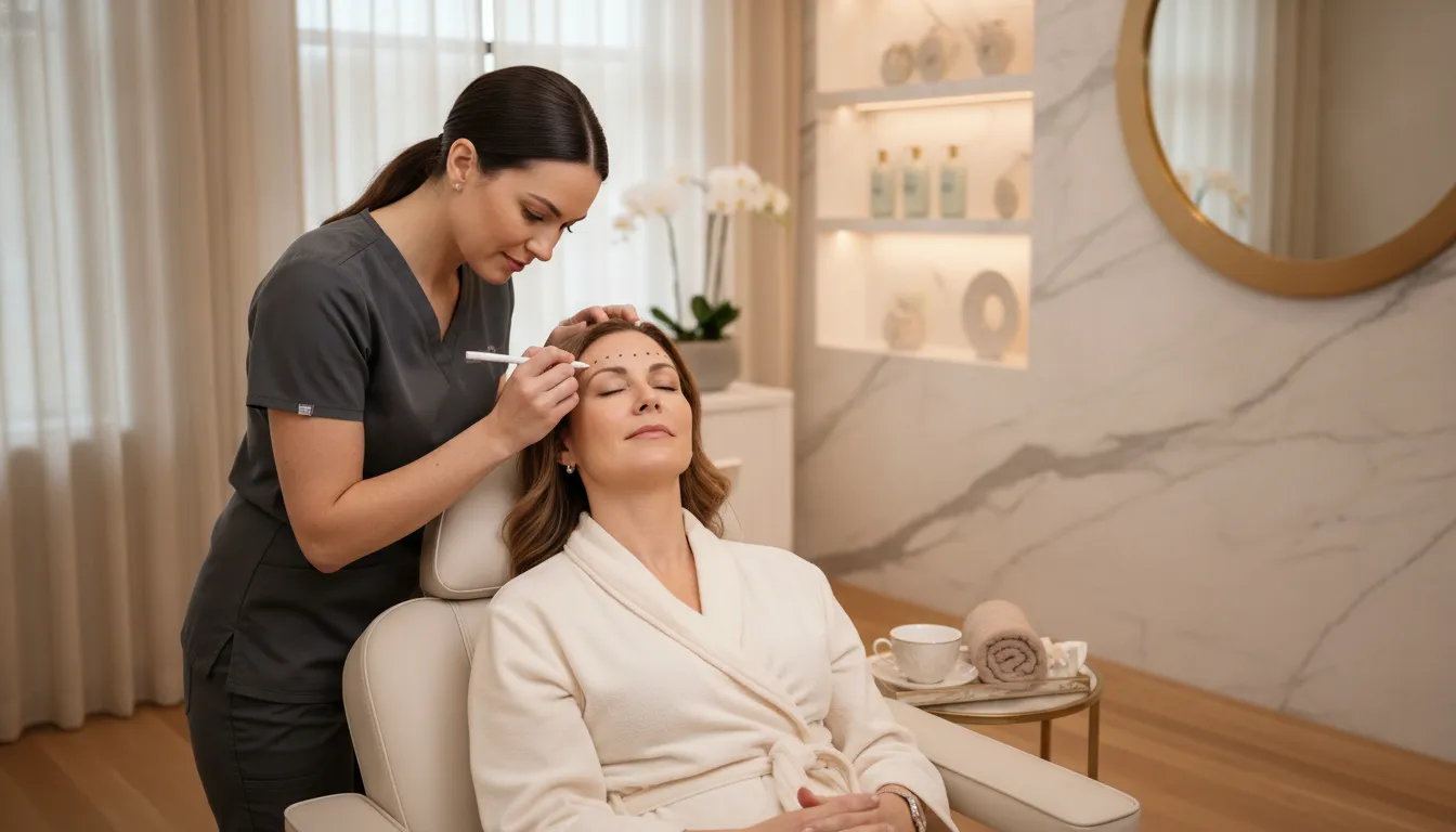 Medical professional mapping facial areas during a Baby Botox Pittsburgh consultation