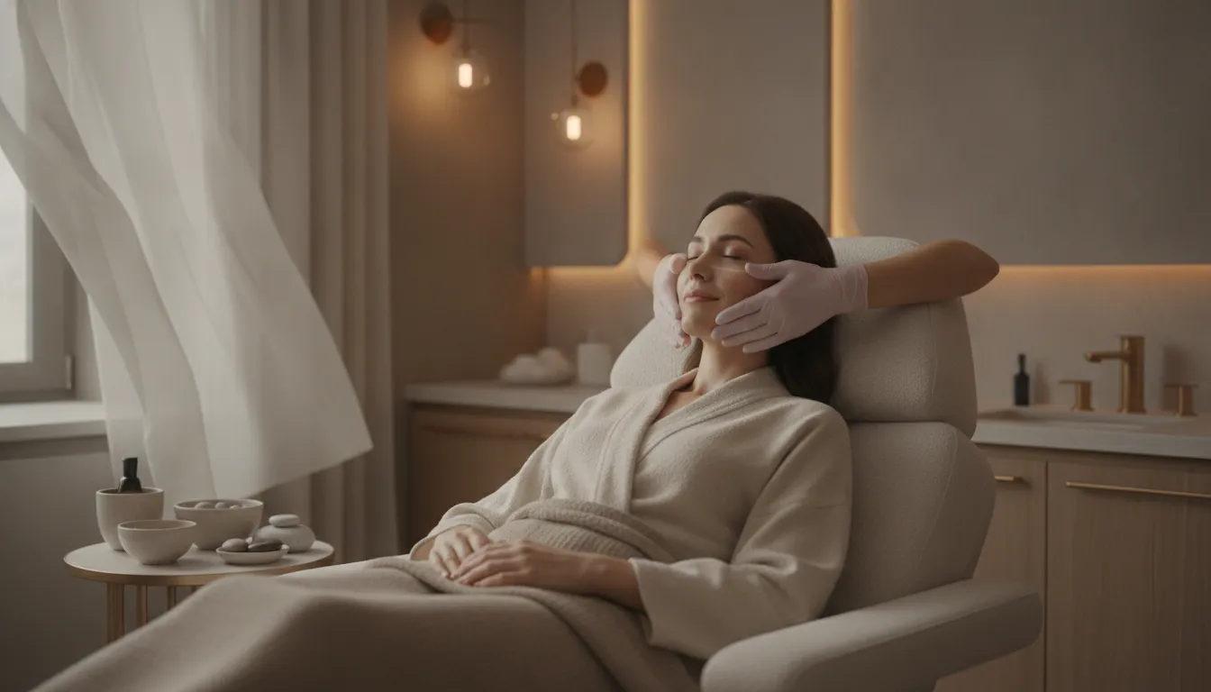 Relaxed client receiving a medical facial in a luxury med spa treatment room in Pittsburgh