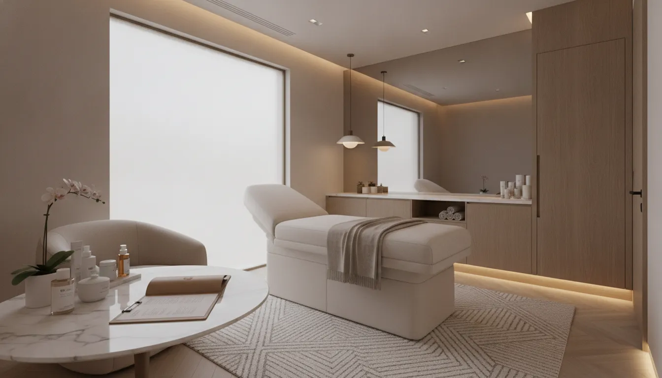 Modern med spa consultation room for Morpheus8 acne scars treatment planning