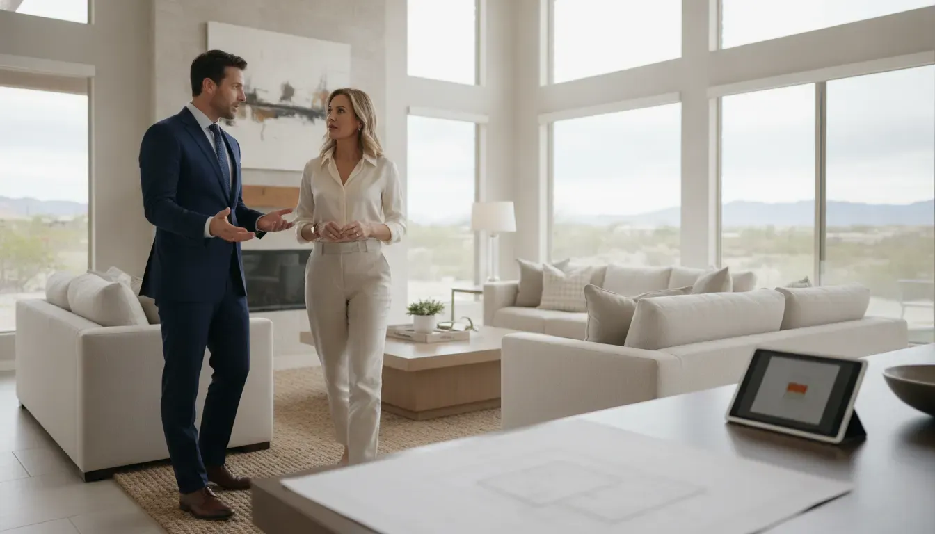 Luxury real estate advisor discussing Green Valley Las Vegas home buyer fit with a seller