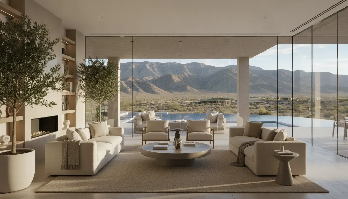 Staged MacDonald Ranch Henderson great room with mountain views