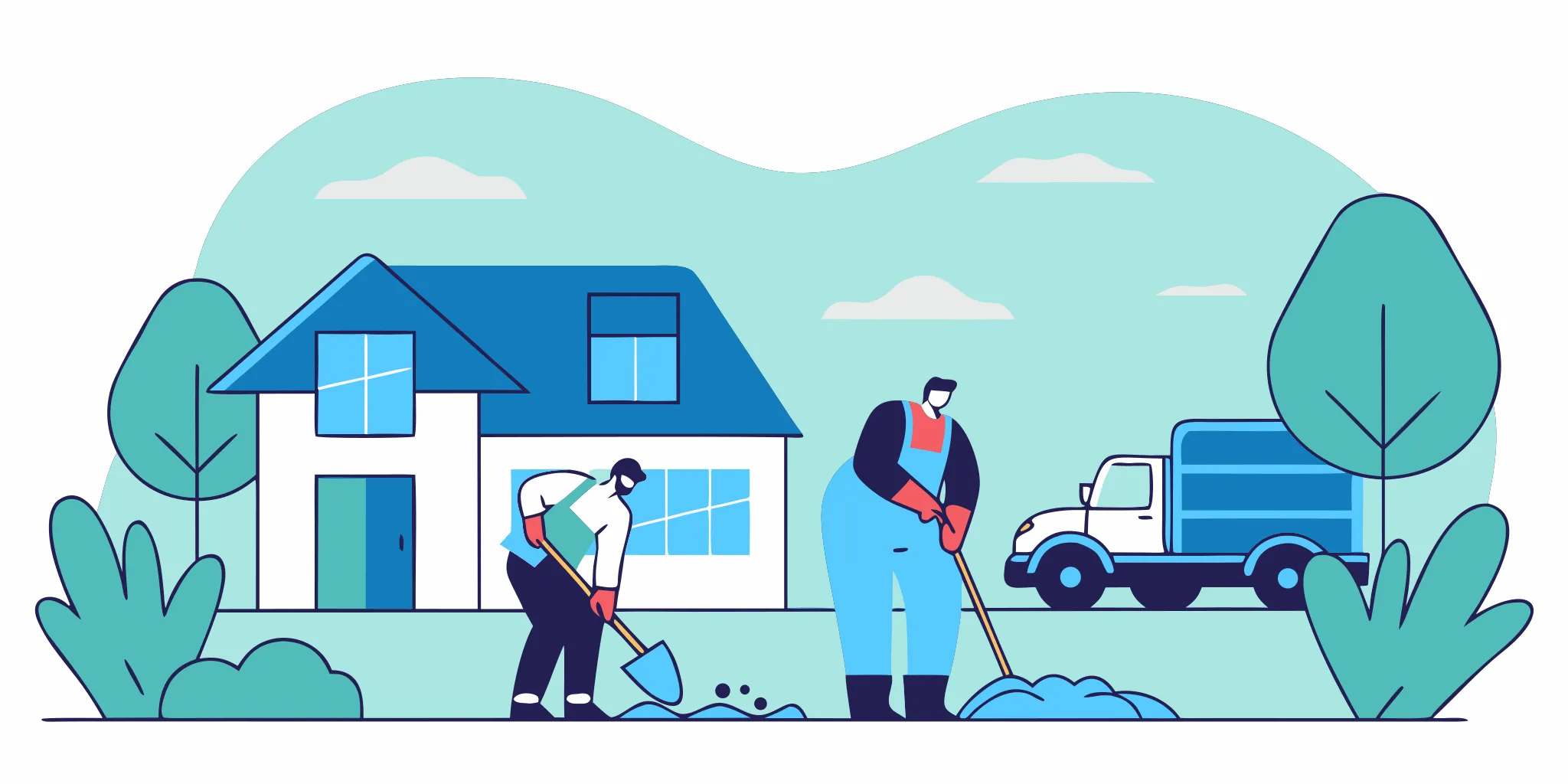 Vector illustration of trenchless sewer repair preserving a Florida lawn and driveway