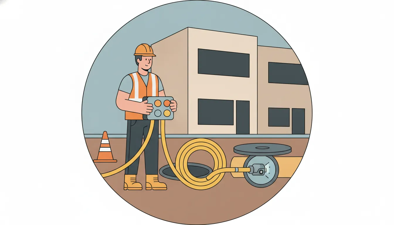 Plumbing professional reviewing a sewer inspection inside a property