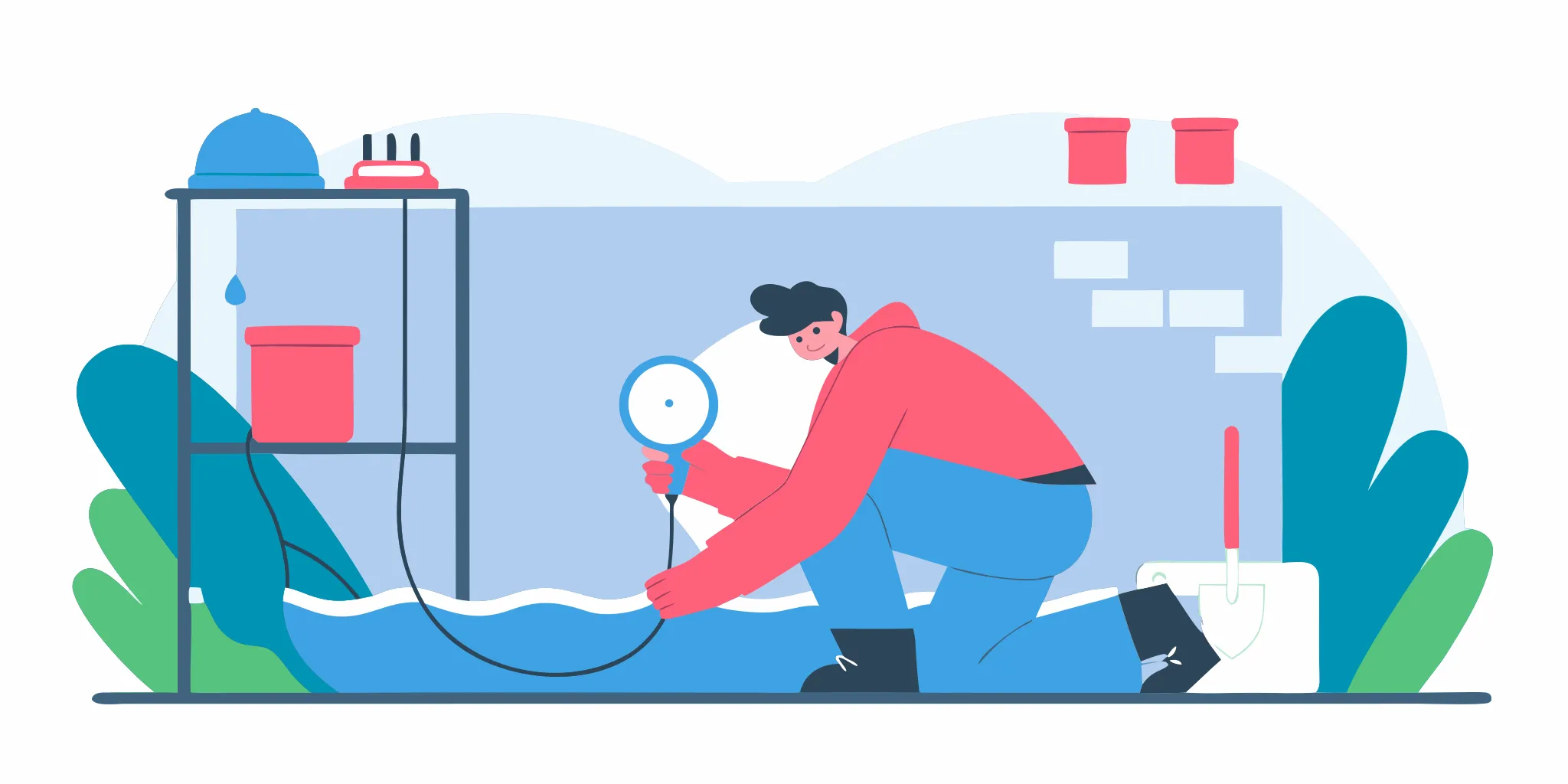 Technician performing hydrostatic testing on a residential pipe system