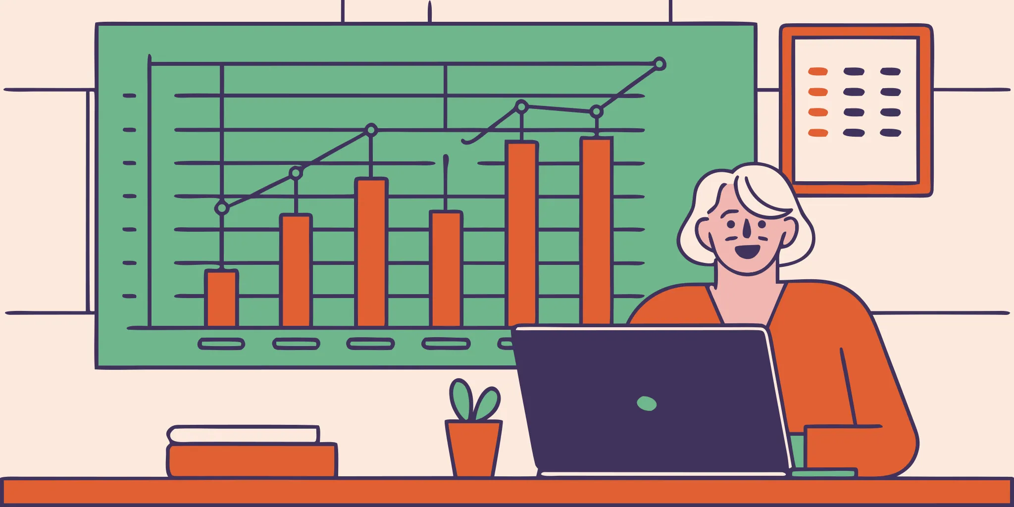 Editorial illustration of a dental practice owner reviewing financial documents and valuation reports