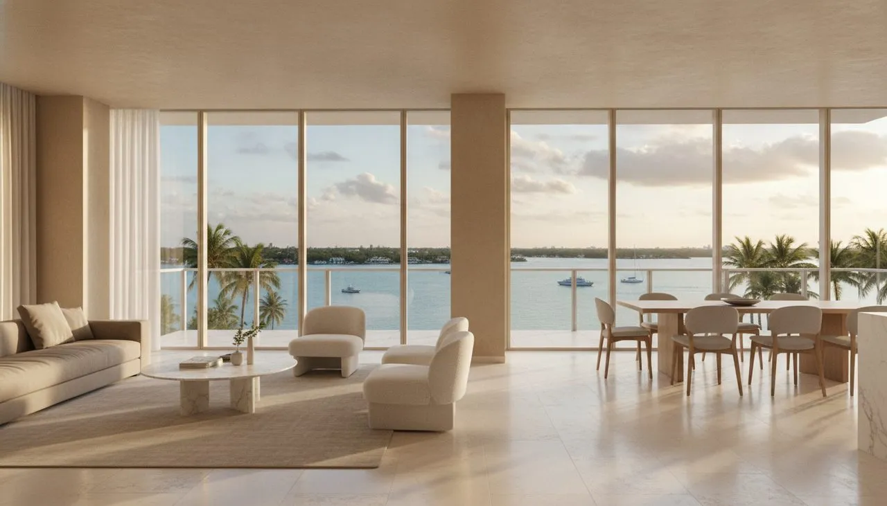 Aventura luxury condo interior with an Intracoastal water view