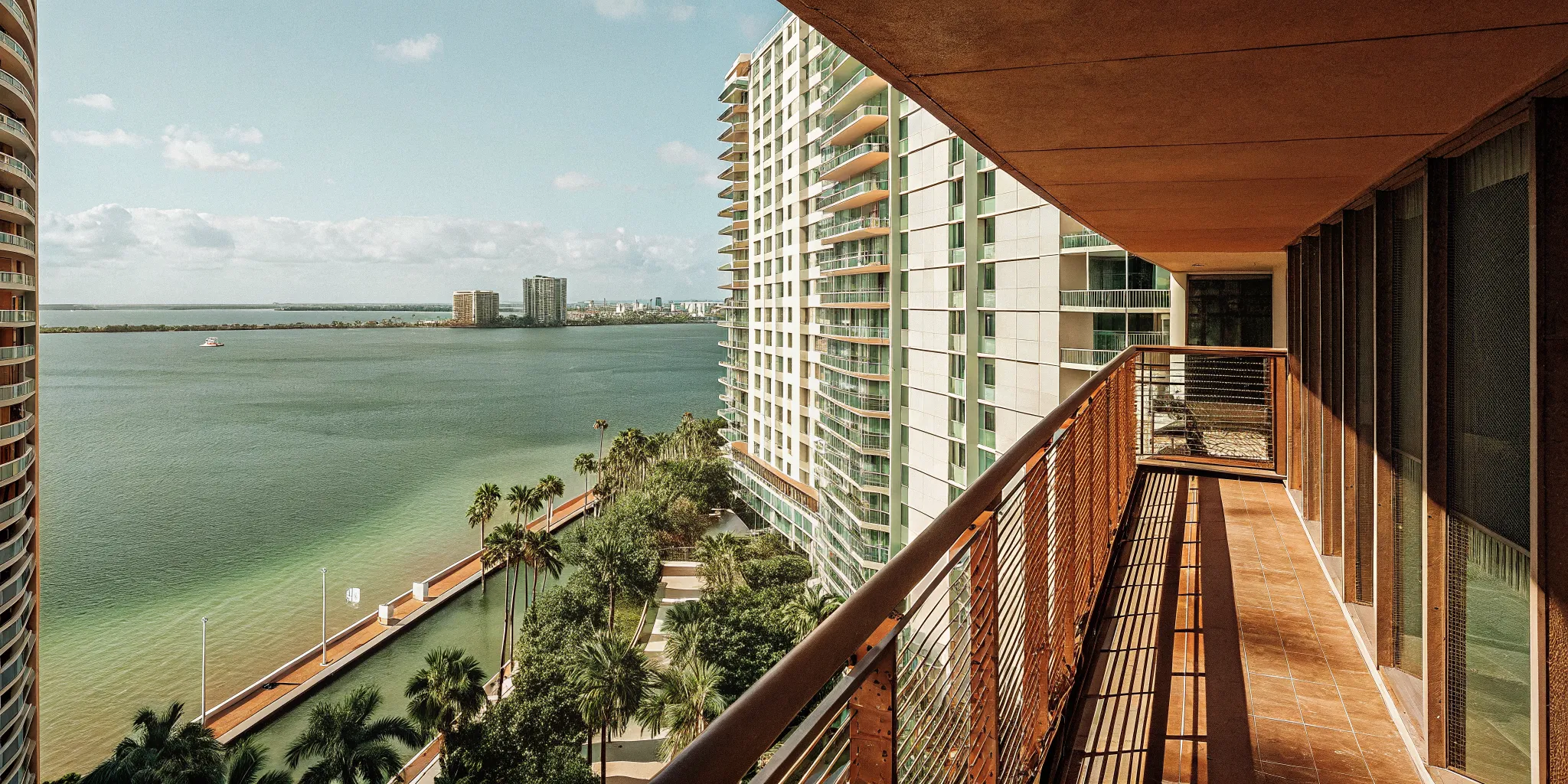 Aerial view of Brickell Miami skyline with luxury high-rise condos along the waterfront
