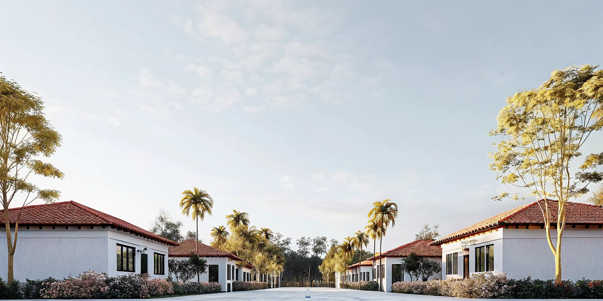 Tree-lined boulevard in Coral Gables with Mediterranean revival homes