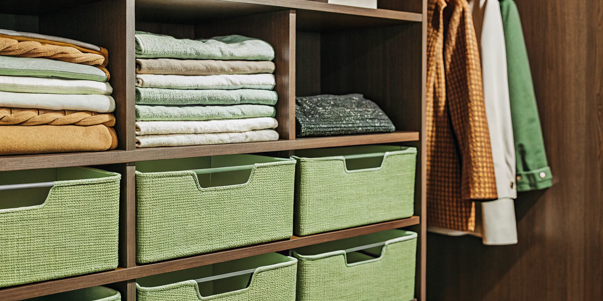 Adjustable shelves and slim drawers in a small reach-in closet