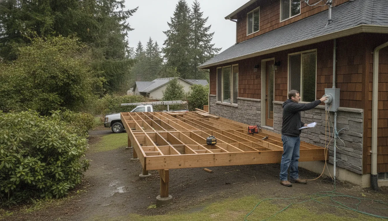 Contractor inspecting code issues at a Washington house