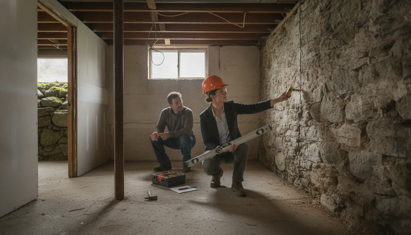 Professional inspecting possible structural problems in a Washington house