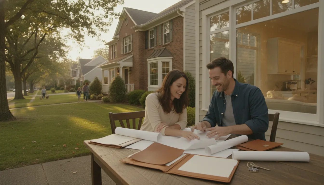Washington suburban home on a quiet residential street with financial documents on a table nearby