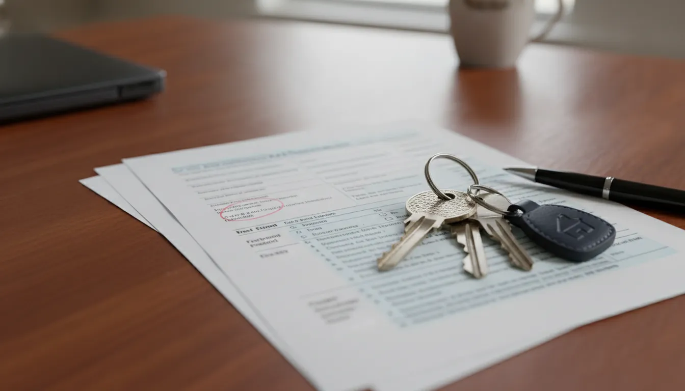 Calculated tax return and house keys on a wooden desk representing the tax implications of selling a home for cash