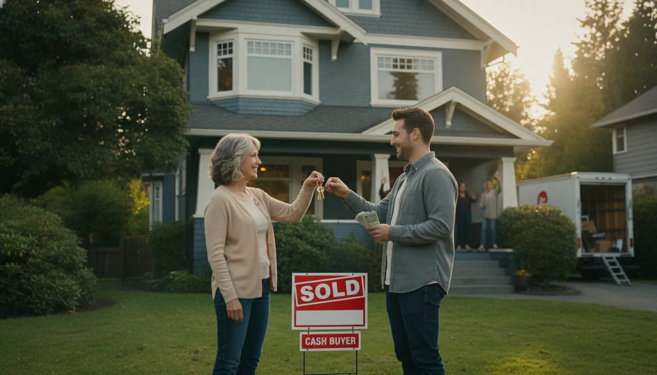 Washington homeowner handing over house keys to a cash buyer