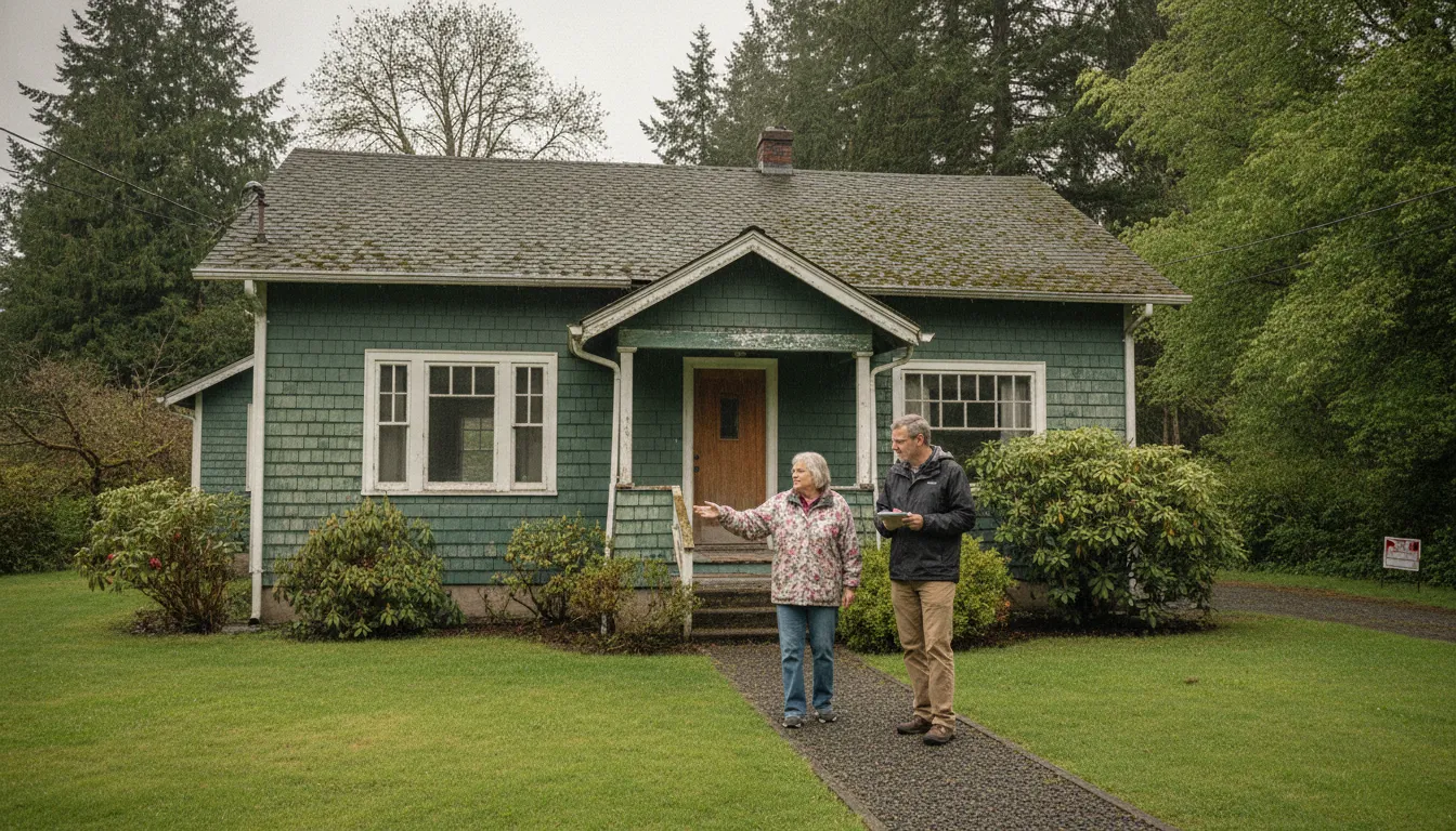 Washington homeowner walking around an as-is house with a local cash buyer