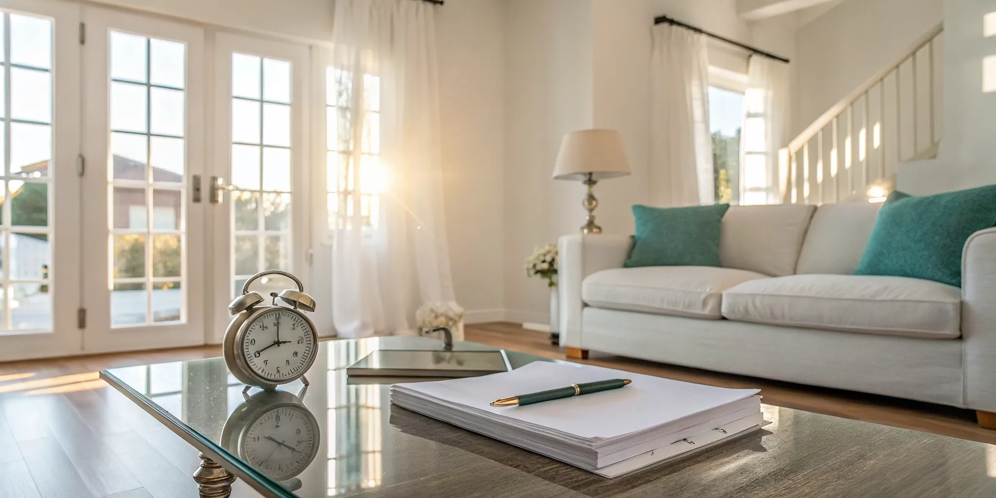 Paperwork on a living room table to sell my house fast with mold.