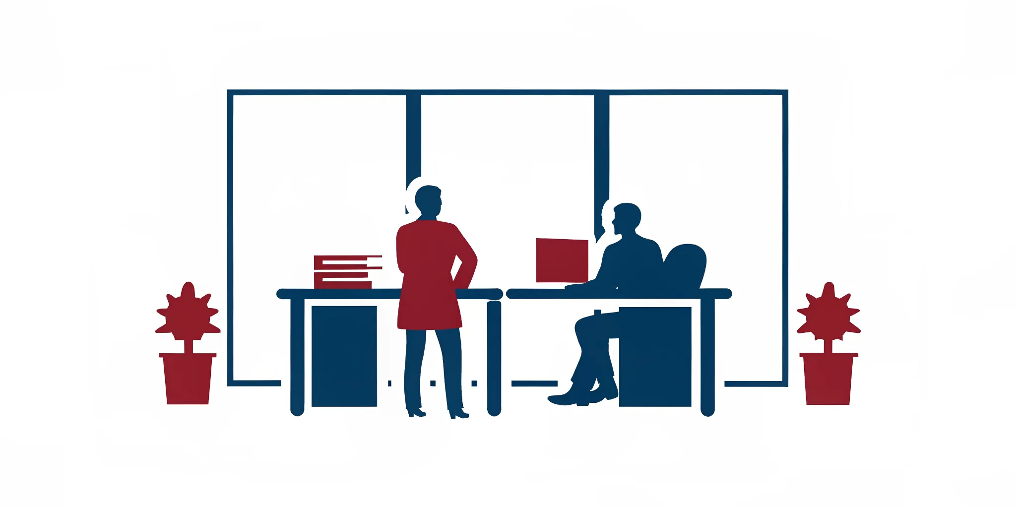 Business professionals reviewing compliance paperwork in a sunlit modern office