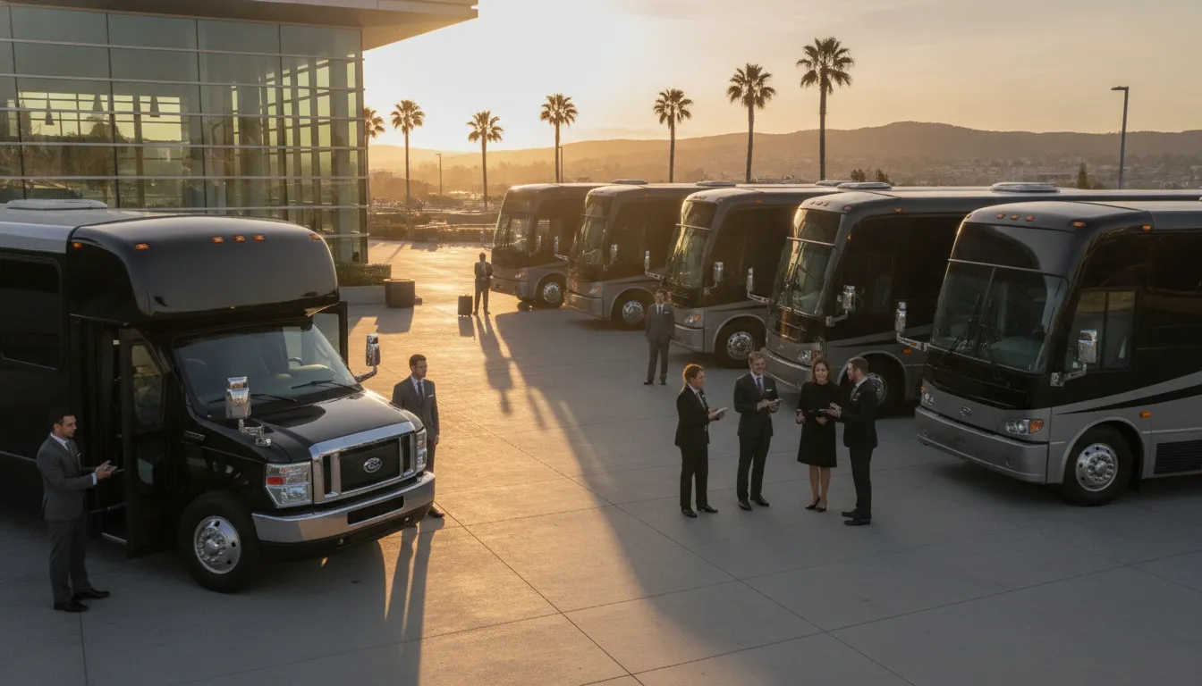 Motor coaches staged for coordinated Bay Area event transportation