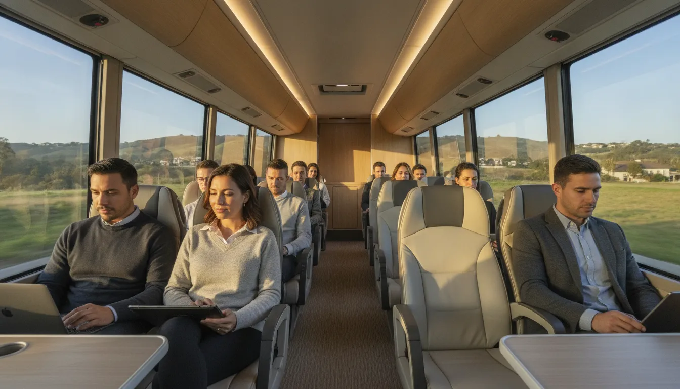 Employees riding inside a Bay Area corporate commuter shuttle