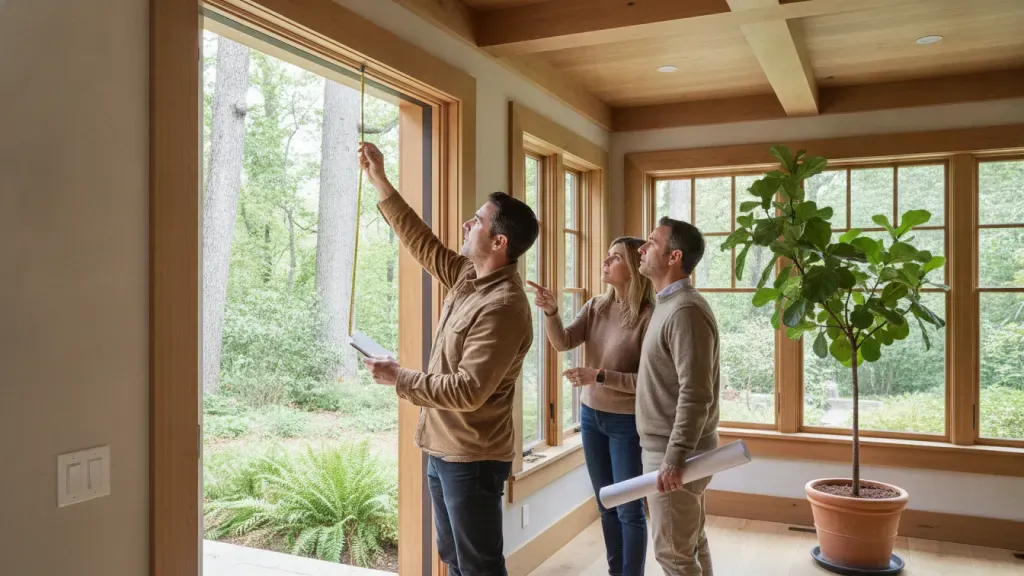 Design-build professional measuring an existing home during early renovation coordination