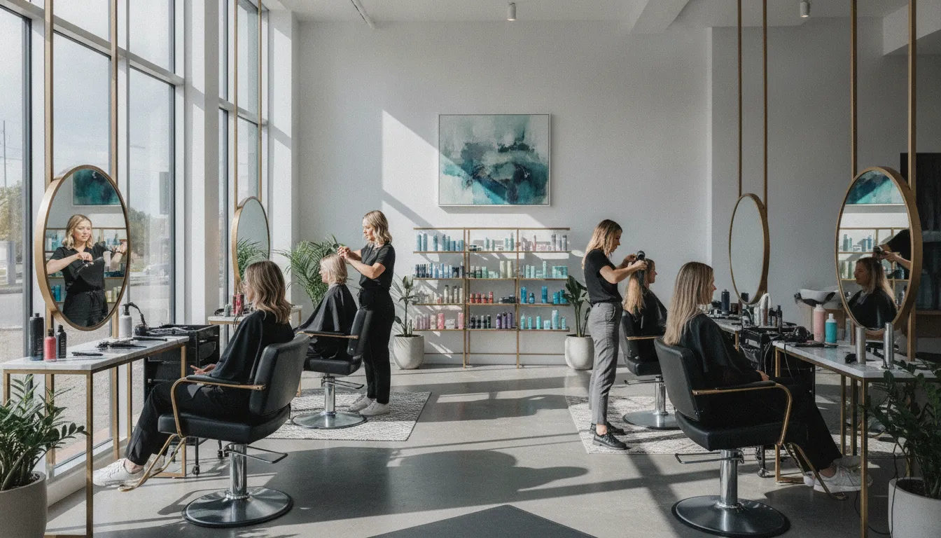 Hair stylists at work in a busy Maine salon
